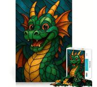 Puzzle da 1000 pezzi per ragazzi,drago dei cartoni animati,stile vetrata,incastro preciso,gioco di abilità mentale,divertimento,tempo libero,Natale,casa,arte (50x75cm)