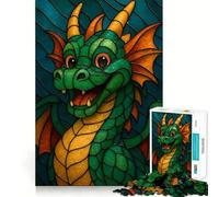 Puzzle da 1000 pezzi per ragazzi,drago dei cartoni animati,stile vetrata,taglio preciso,arte,concentrazione,gioco divertente,relax,regalo di compleanno (38x52cm)