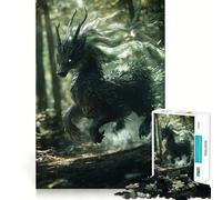 Puzzle da 1000 pezzi per ragazzi Drago nero nella foresta,disegno ritagliato con precisione,gioco stimolante per la mente,ideale per rilassarsi,perfetto per il tempo libero a tema natalizio 38x26cm