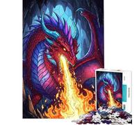 Puzzle da 1000 pezzi per ragazzi drago rosso che sputa fuoco nella caverna puzzle per adulti gioco pratico per passare il tempo durante le vacanze ideale come regalo (dimensioni 38x26cm)