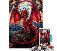 Puzzle da 1000 pezzi per ragazzi drago rosso vetrata artistica giochi educativi giocattoli didattici regalo di compleanno decorazione per la casa (dimensioni 50x75cm)