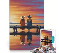 Puzzle da 1000 pezzi per ragazzi: Due amici su un molo al tramonto antistress gara di velocità manuale per rafforzare l'amore tra le coppie 38x26cm