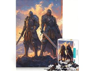 Puzzle da 1000 pezzi per ragazzi Due cavalieri al tramonto decorazione da parete compleanno 50x75cm