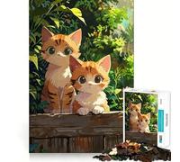 Puzzle da 1000 pezzi per ragazzi Due gatti carini in un giardino Gioco a incastro Gioco divertente Tempo libero Decorazione natalizia da parete (38x52cm)