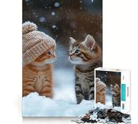 Puzzle da 1000 pezzi per ragazzi Due gattini nella neve Gioco a incastro Gioco di abilità mentale Divertimento Tempo libero Divertimento Natale Casa Arte (38x26cm)