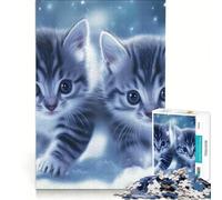 Puzzle da 1000 pezzi per ragazzi "Due gattini nella neve" gioco educativo regalo di compleanno collezione d'artista opera d'arte 38x52cm