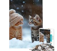 Puzzle da 1000 pezzi per ragazzi Due gattini nella neve Gioco stimolante giocattolo educativo un'opera d'arte Ottimo regalo e giocattolo (dimensioni 50x75cm)