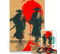 Puzzle da 1000 pezzi per ragazzi due guerrieri samurai con sole rosso, decorazione per incastri precisi, gioco per esercizi mentali, gioco per il relax, regalo di Natale divertente (38x52cm)