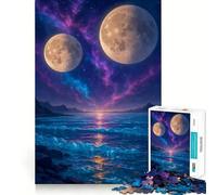 Puzzle da 1000 pezzi per ragazzi, Due lune su un oceano cosmico, gioco a incastro, concentrazione, divertimento, svago, tempo libero, decorazione natalizia da parete (50x75cm)
