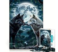 Puzzle da 1000 pezzi per ragazzi due lupi nella foresta e la luna, decorazione per incastri precisi, gioco per esercizi mentali, gioco per il tempo libero, regalo di Natale divertente (38x52cm)