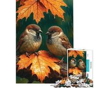 Puzzle da 1000 pezzi per ragazzi: Due passeri in una piovosa giornata autunnale Puzzle divertenti per ragazzi taglio di precisione compleanno e Natale (dimensioni 50x75cm)