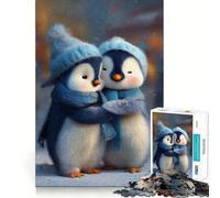 Puzzle da 1000 pezzi per ragazzi Due simpatici pinguini che si abbracciano in inverno Gioco a incastro Gioco di abilità mentale Divertimento Tempo libero Divertimento Natale Casa Arte (38x26cm)