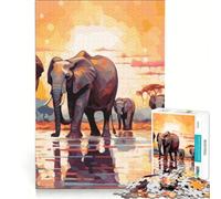 Puzzle da 1000 pezzi per ragazzi, Elefanti, Africa, Tramonto, Giochi per famiglie, Sfida da completare, Regalo per amici e parenti 38x26cm