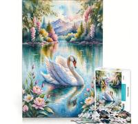 Puzzle da 1000 pezzi per ragazzi: Elegante cigno in un lago, giocattolo educativo, sfida impegnativa, ideale come regalo 38x52cm