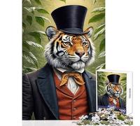 Puzzle da 1000 pezzi per ragazzi elegante tigre con cilindro e abito Puzzle da 1000 pezzi giocattolo educativo ottimo regalo per gli amanti del gioco Un'opera d'arte (38x26cm)