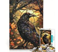 Puzzle da 1000 pezzi per ragazzi, enigmatico corvo, vetrata artistica, gioco divertente, stimolante da completare, ideale come regalo per tutta la famiglia 50x75cm