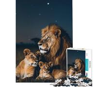 Puzzle da 1000 pezzi per ragazzi Famiglia di leoni sotto le stelle gioco pratico e stimolante regalo di compleanno decorazione per la casa (dimensioni 38x52cm)