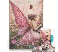 Puzzle da 1000 pezzi per ragazzi, farfalla rosa e fata in un giardino fiorito, giocattolo decorativo da parete, decorazione per la casa, per compleanno, Natale 38x26cm