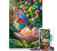 Puzzle da 1000 pezzi per ragazzi Farfalla su fiore con gocce d'acqua Gioco a incastro,stimola la mente,divertimento e svago Natale,arte per la casa (50x75cm)