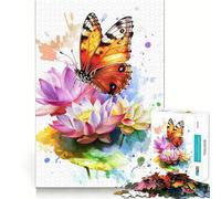 Puzzle da 1000 pezzi per ragazzi farfalla su fiori di loto,pittura ad acquerello,decorazione per incastri precisi,gioco per esercizi mentali,gioco per il relax,regalo di Natale divertente (50x75cm)