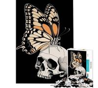 Puzzle da 1000 pezzi per ragazzi farfalla su teschio Halloween giochi oscuri giochi educativi giochi divertenti per tutta la famiglia ottimi regali e giocattoli (dimensioni 38x52cm)