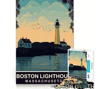 Puzzle da 1000 pezzi per ragazzi,faro di Boston,disegno ritagliato con precisione,gioco stimolante per la mente,ideale per rilassarsi,perfetto per il tempo libero a tema natalizio 38x26cm