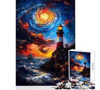 Puzzle da 1000 pezzi per ragazzi Faro sotto un cielo stellato gioco educativo ideale per le vacanze a casa per passare il tempo decorazione domestica gioco stimolante regalo (50x75cm)