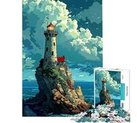 Puzzle da 1000 pezzi per ragazzi faro su un'isola rocciosa arte digitale gioco divertente e stimolante regalo per compleanni per tutta la famiglia (dimensioni 38x52cm)