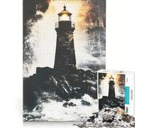 Puzzle da 1000 pezzi per ragazzi faro vintage in un mare in tempesta gioco per famiglie divertente e spiritoso adatto anche come decorazione da scrivania 38x26cm