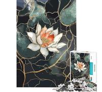 Puzzle da 1000 pezzi per ragazzi fiore di loto con foglia d'oro gioco educativo sfida rilassante analisi e logica ottimo regalo e giocattolo (dimensioni 38x52cm)