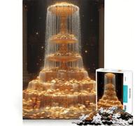 Puzzle da 1000 pezzi per ragazzi, Fontana dorata di monete e acqua, gioco rilassante, sfida impegnativa, collezione d'artista, belle arti 50x75cm