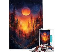Puzzle da 1000 pezzi per ragazzi Foresta sotto una luna infuocata Puzzle per adulti Giocattolo decorativo da parete Arte da parete compleanno e Natale (Dimensioni 38x52cm)