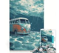 Puzzle da 1000 pezzi per ragazzi: furgoncino sulla spiaggia giocattolo educativo decorazione per la casa con poster e foglio di curiosità abbinati 38x52cm