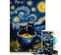 Puzzle da 1000 pezzi per ragazzi Gatti in una tazza Notte stellata Design finemente ritagliato Gioco di concentrazione Regalo Tempo di pace Gioco Natale Tempo libero Regalo (38x52cm)