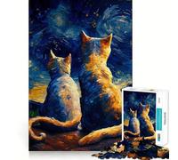 Puzzle da 1000 pezzi per ragazzi,gatti sotto una notte stellata,incastro perfetto,arte,gioco di concentrazione mentale,svago,regalo di Natale (38x26cm)