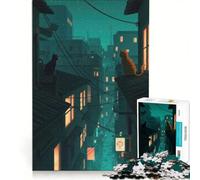 Puzzle da 1000 pezzi per ragazzi, gatti sui tetti di notte, decorazione da parete, difficile e stimolante, ottimo regalo per gli appassionati di videogiochi 50x75cm