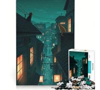 Puzzle da 1000 pezzi per ragazzi: Gatti sui tetti di notte, Giocattolo decorativo da parete, Decorazione per la casa, per compleanno, Natale 38x52cm