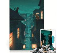 Puzzle da 1000 pezzi per ragazzi: Gatti sui tetti di notte, giocattolo fai-da-te, interazione genitore-figlio, compleanno 38x26cm