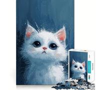 Puzzle da 1000 pezzi per ragazzi,gattino dagli occhi azzurri,disegno dal taglio preciso,gioco per allenare la mente,momento di relax,divertimento per il compleanno 38x26cm