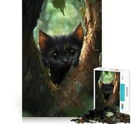 Puzzle da 1000 pezzi per ragazzi Gattino nero sull'albero,disegno preciso,gioco per allenare la mente,momento di relax,divertimento per il compleanno 50x75cm