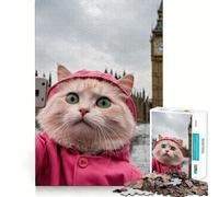 Puzzle da 1000 pezzi per ragazzi Gatto a Londra che si fa un selfie,decorazione per incastri,gioco per esercizi mentali,gioco per il relax,regalo di Natale divertente (50x75cm)