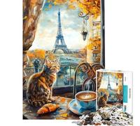 Puzzle da 1000 pezzi per ragazzi Gatto a Parigi con Torre Eiffel Puzzle per adulti giocattolo antistress ideale per passare il tempo durante le vacanze a casa compleanno e Natale