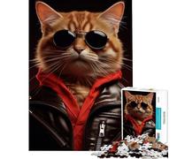 Puzzle da 1000 pezzi per ragazzi gatto alla moda con giacca di pelle difficile e stimolante perfetto per la decorazione gioco educativo per ragazzi dai 14 anni in su 38x52cm