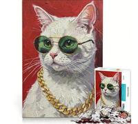 Puzzle da 1000 pezzi per ragazzi, gatto alla moda con occhiali da sole e catena, gioco educativo, interazione genitore-figlio, ideale come regalo 38x26cm