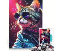 Puzzle da 1000 pezzi per ragazzi, gatto alla moda con occhiali da sole, giocattolo antistress, divertente attività da fare in casa, ideale come regalo 38x26cm
