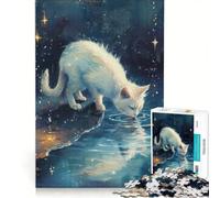 Puzzle da 1000 pezzi per ragazzi gatto bianco che beve acqua di notte giocattolo educativo per divertimento in famiglia adatto come decorazione da scrivania 50x75cm
