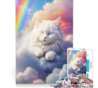 Puzzle da 1000 pezzi per ragazzi: Gatto bianco che dorme tra le nuvole gioco pratico divertente e spiritoso regalo per amici e familiari 38x52cm