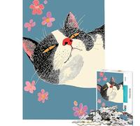 Puzzle da 1000 pezzi per ragazzi gatto bianco e nero con fiori puzzle da 1000 pezzi giocattolo decorativo per la casa sfida impegnativa regalo di Natale o compleanno (38x52cm)