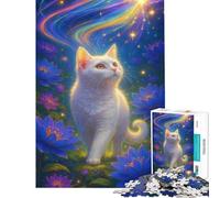 Puzzle da 1000 pezzi per ragazzi Gatto bianco in un paesaggio floreale da sogno Aiuta ad allenare la mente Sfida impegnativa Gioco rilassante per ragazzi dai 14 anni in su (38x52cm)