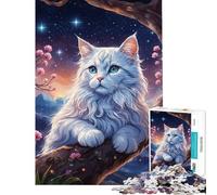 Puzzle da 1000 pezzi per ragazzi: Gatto bianco su un albero di ciliegio in fiore Difficile e stimolante Un'opera d'arte Gioco divertente adatto a persone dai 14 anni in su (38x52cm)